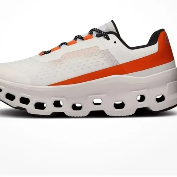 On Running Men's Cloudmonster Shoes Running White Flame size M 7.5 NWT